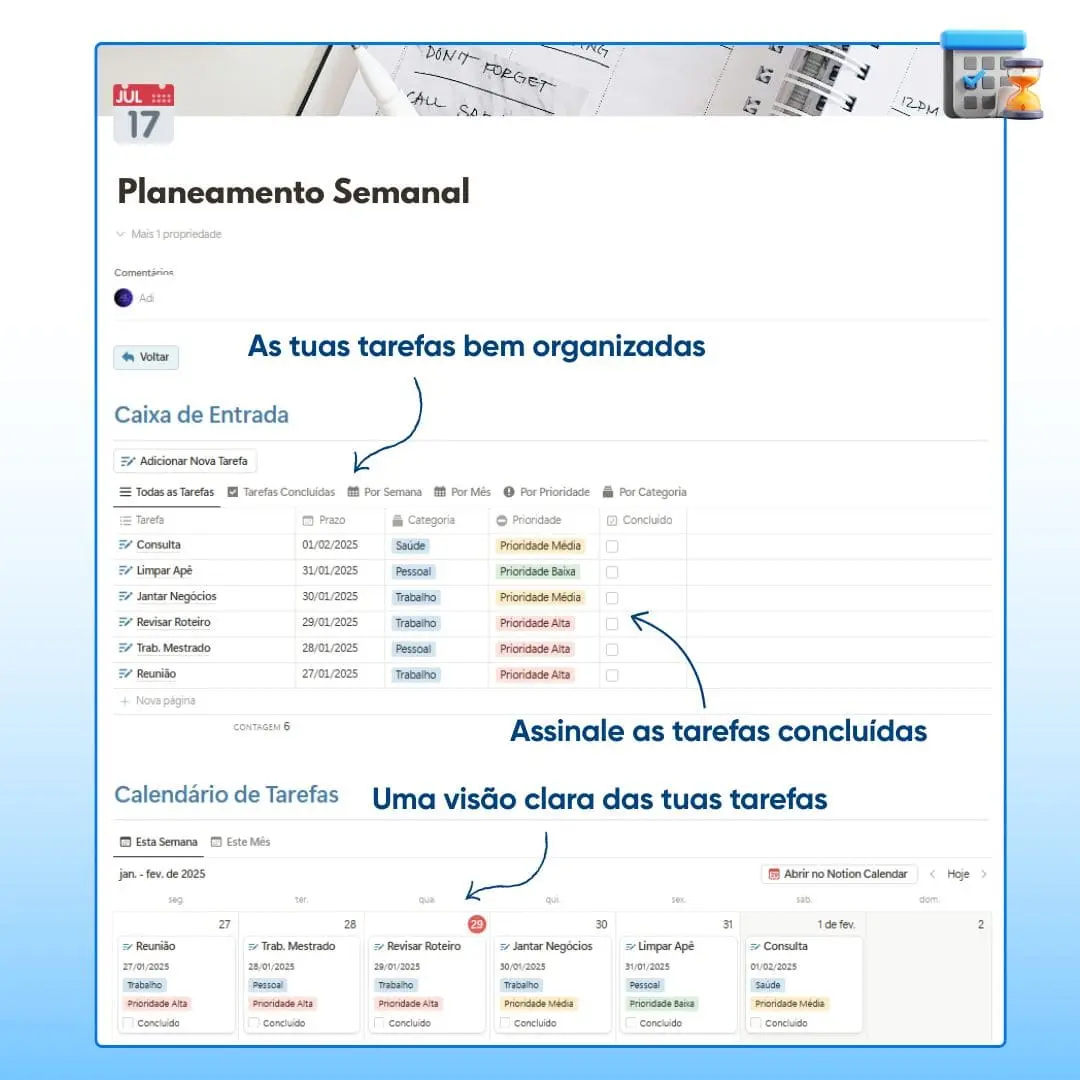 Planeamento Semanal e Mensal